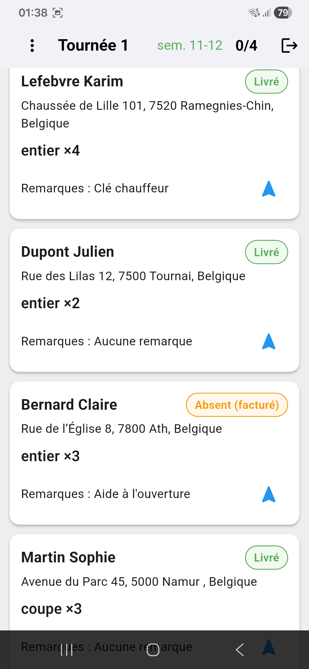 Capture du suivi des livraisons mobile.