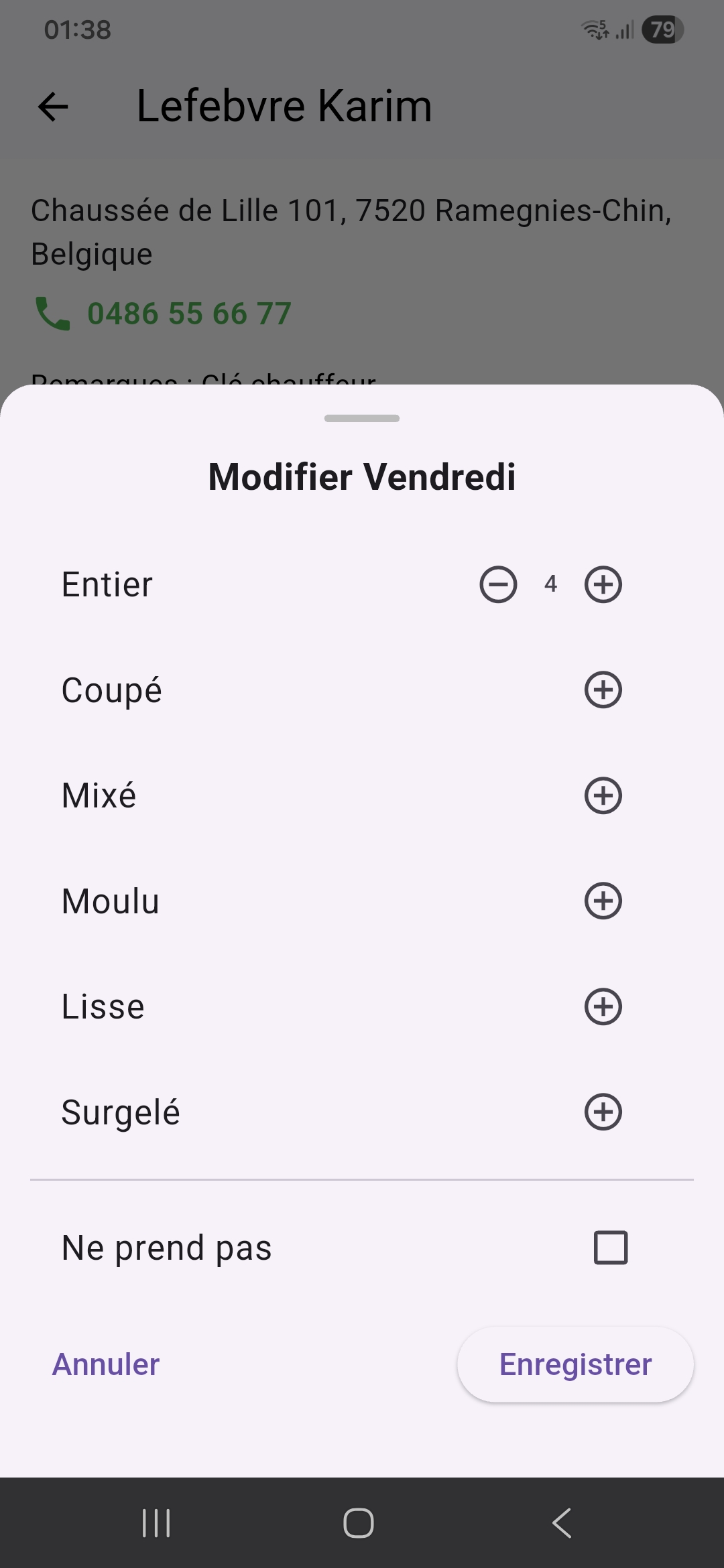 Capture de l'édition d'une livraison mobile.