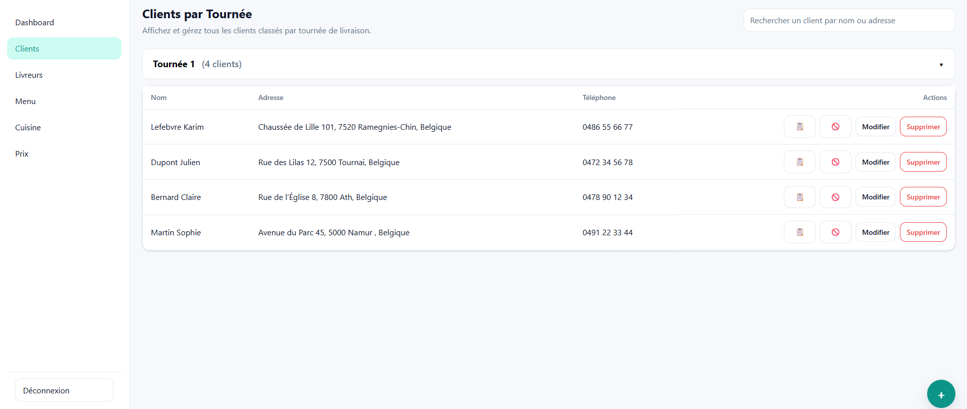 Capture de la gestion des clients web.