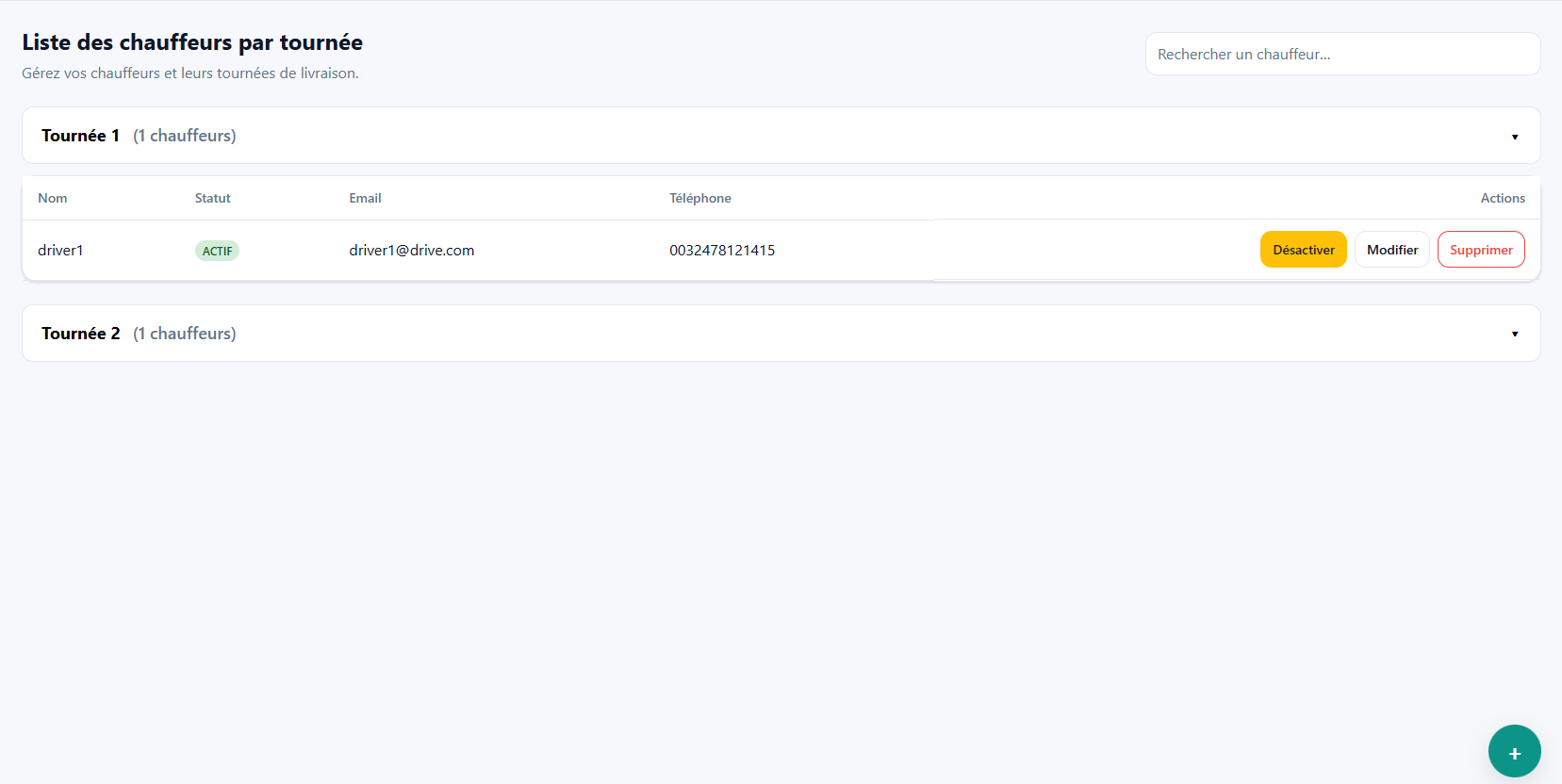 Capture de la gestion des livreurs.