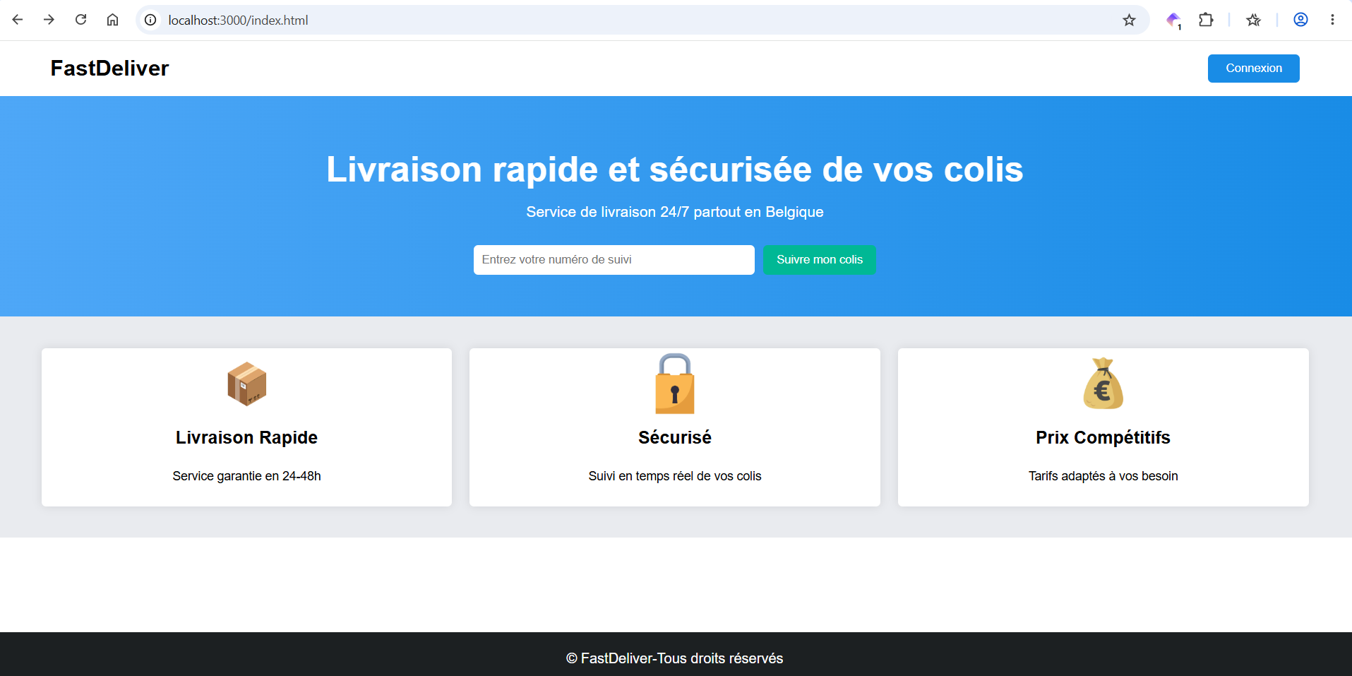 Tableau de bord de l'application web FastDeliver