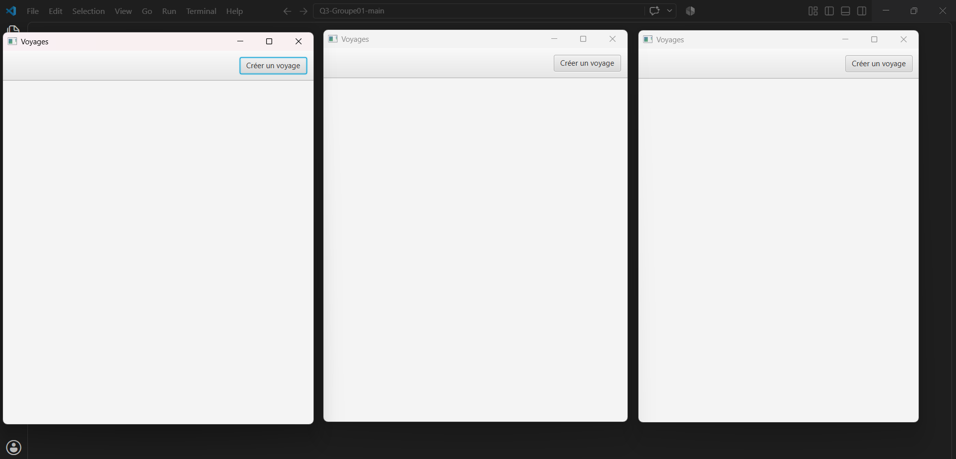 Capture du tableau de bord de l'application de gestion de voyages.